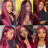 Ronashow 99J Burgundy Straight 13*4 Lace Frontal Wig